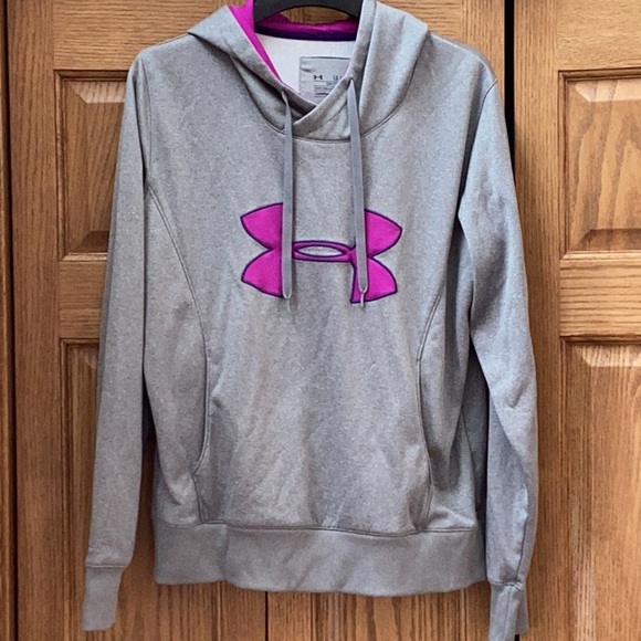 Under Armour Tops - Under Armour storm, gray Hoodie with neon pink Emblem. Women’s size large